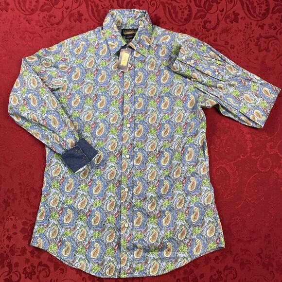 Cremieux Shirt Men Small Paisley Colorful Button Short Slv Flip Cuff NWT - Picture 1 of 10
